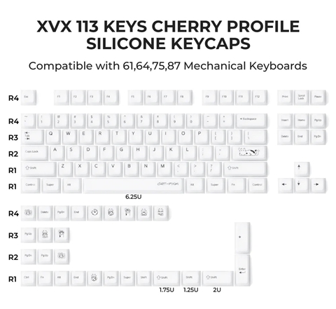 XVX White Translucent Silicone Keycaps 113keys キーキャップ