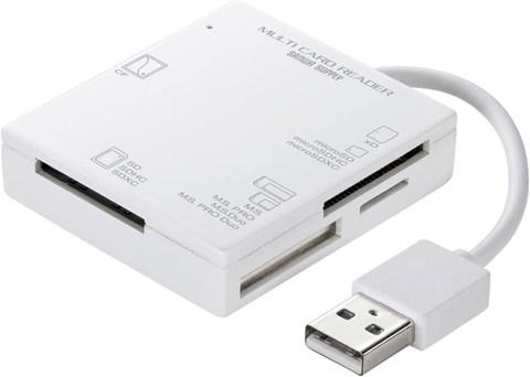 ADR-ML15WN ケーブルが固定できて持ち運びに便利なカードリーダー。ホワイト。